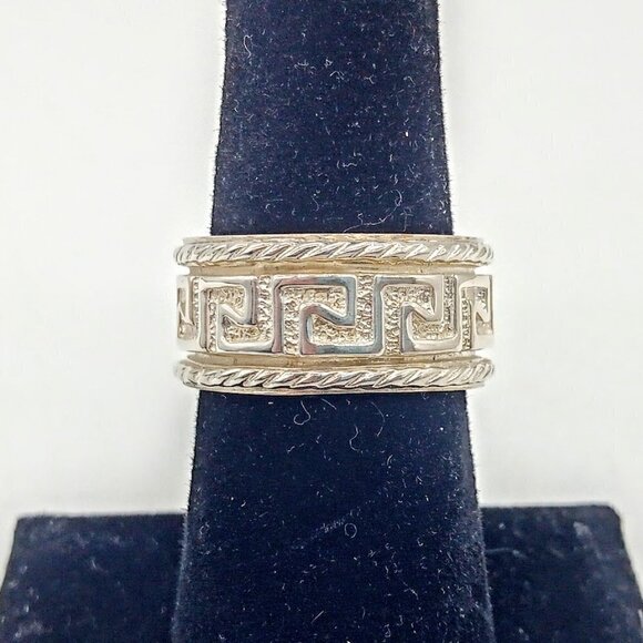 Greek Key Rope Design 925 Sterling Silver Band Ring - Picture 2 of 5